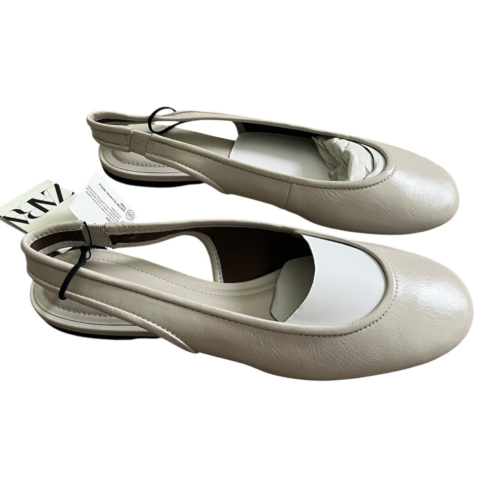 Zara Leather Slingback Ballet Flats White | Eco-Friendly | Sheep Leather Size 8 - Picture 6 of 9